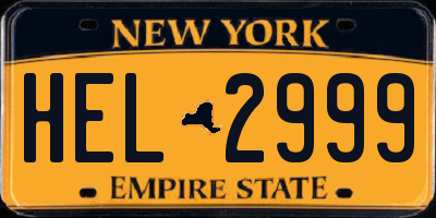 NY license plate HEL2999