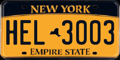 NY license plate HEL3003