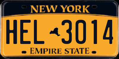 NY license plate HEL3014