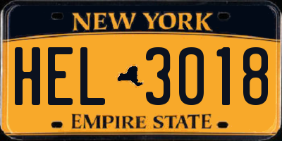 NY license plate HEL3018