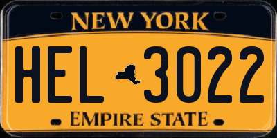 NY license plate HEL3022