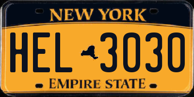 NY license plate HEL3030