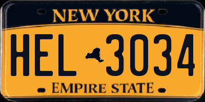 NY license plate HEL3034