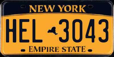 NY license plate HEL3043