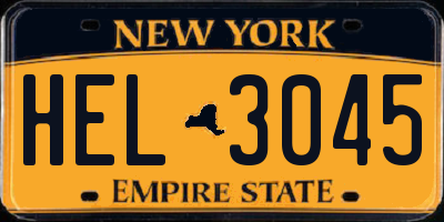 NY license plate HEL3045