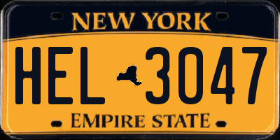 NY license plate HEL3047