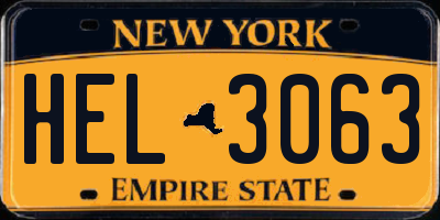 NY license plate HEL3063