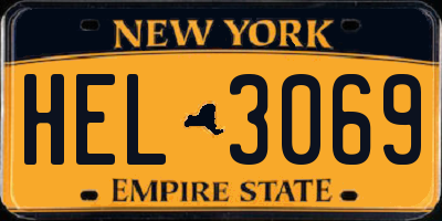 NY license plate HEL3069