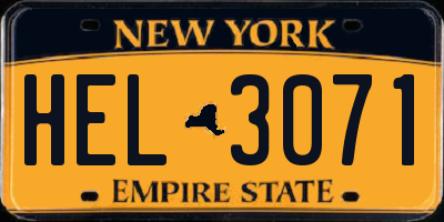 NY license plate HEL3071