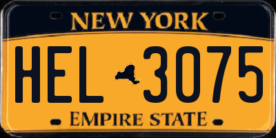 NY license plate HEL3075