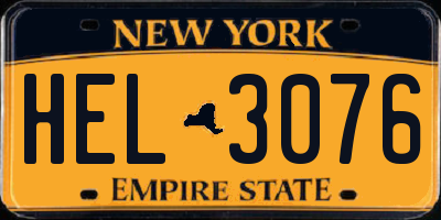 NY license plate HEL3076