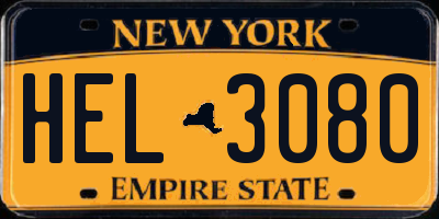 NY license plate HEL3080