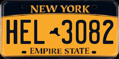 NY license plate HEL3082