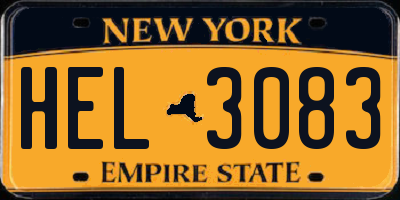 NY license plate HEL3083