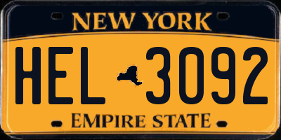NY license plate HEL3092