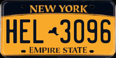 NY license plate HEL3096