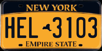 NY license plate HEL3103
