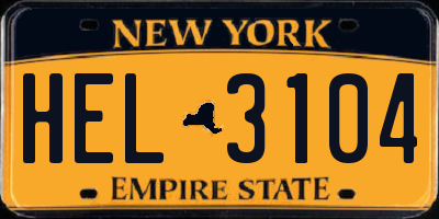 NY license plate HEL3104