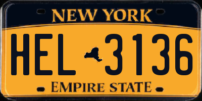 NY license plate HEL3136