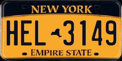 NY license plate HEL3149