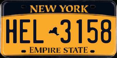 NY license plate HEL3158