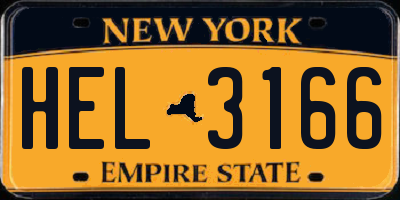NY license plate HEL3166