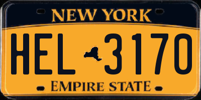 NY license plate HEL3170