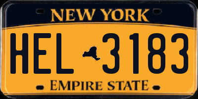 NY license plate HEL3183