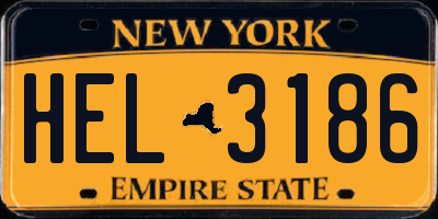 NY license plate HEL3186