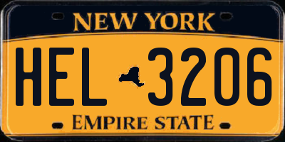 NY license plate HEL3206