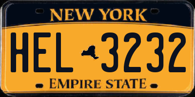NY license plate HEL3232