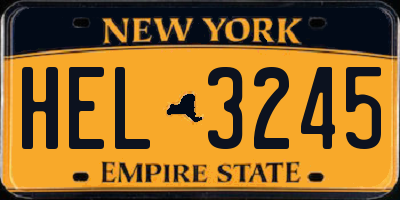NY license plate HEL3245