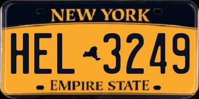 NY license plate HEL3249