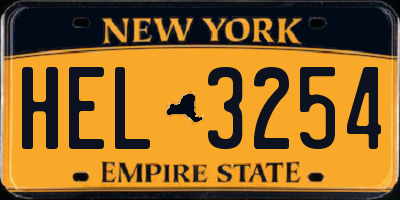 NY license plate HEL3254