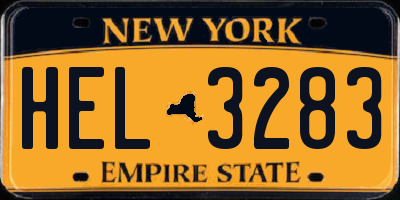 NY license plate HEL3283