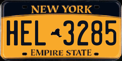 NY license plate HEL3285