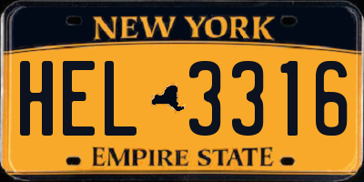 NY license plate HEL3316
