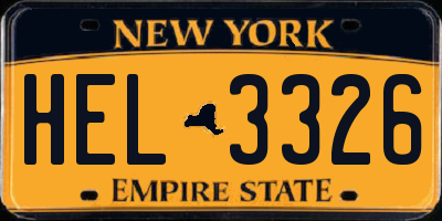 NY license plate HEL3326