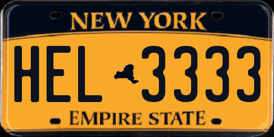 NY license plate HEL3333