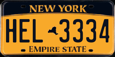 NY license plate HEL3334