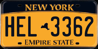 NY license plate HEL3362