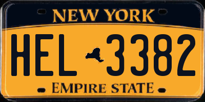 NY license plate HEL3382