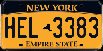 NY license plate HEL3383
