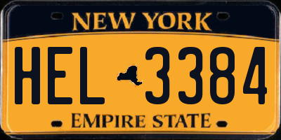 NY license plate HEL3384