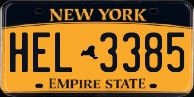 NY license plate HEL3385