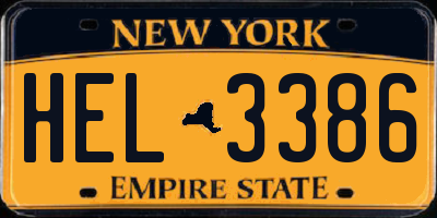NY license plate HEL3386
