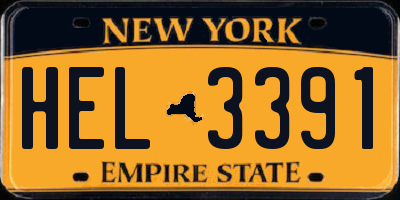NY license plate HEL3391
