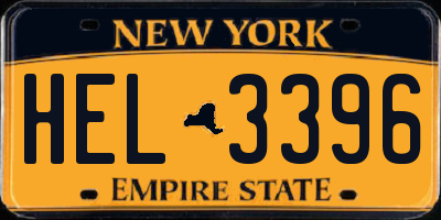 NY license plate HEL3396