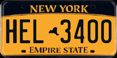NY license plate HEL3400