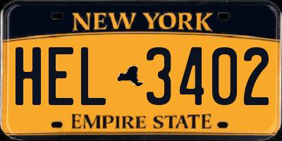 NY license plate HEL3402